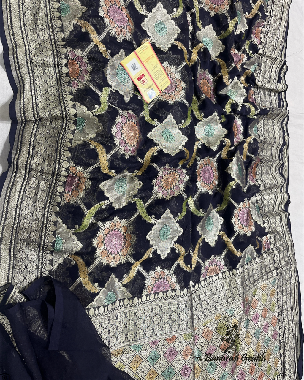 Khaddi Georgette Water Zari with Handbrush Meenakari - Pure Banarasi Saree