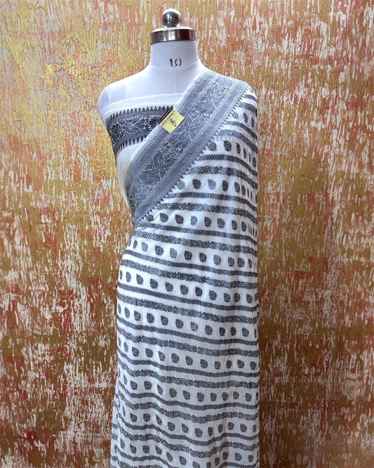 Pure Khaddi Chiffon Georgette - Strip Jaal Work Banarasi Saree