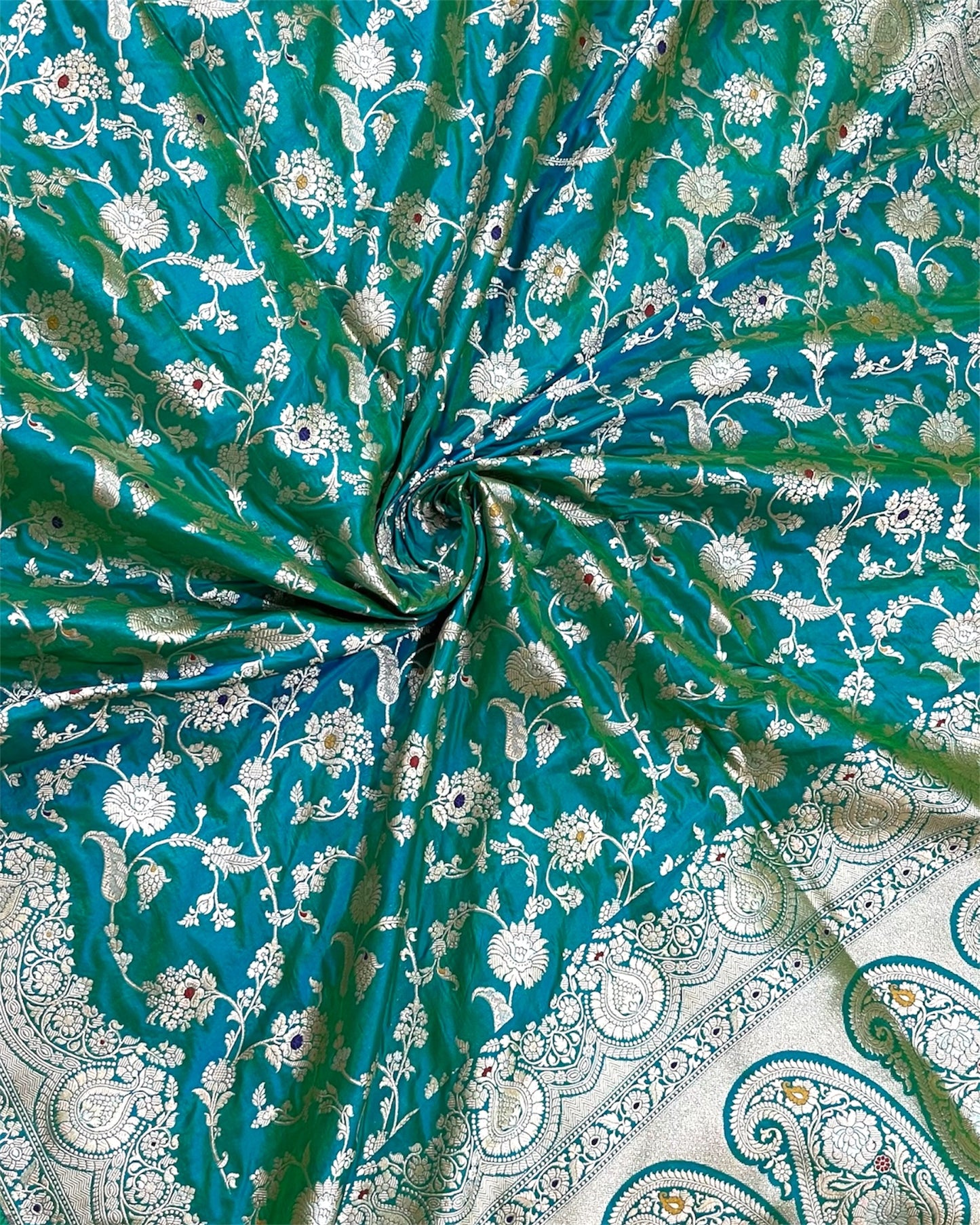 C Green Pure Katan Handloom Silk - All Over Jaal Work With Meenakari Banarasi Saree