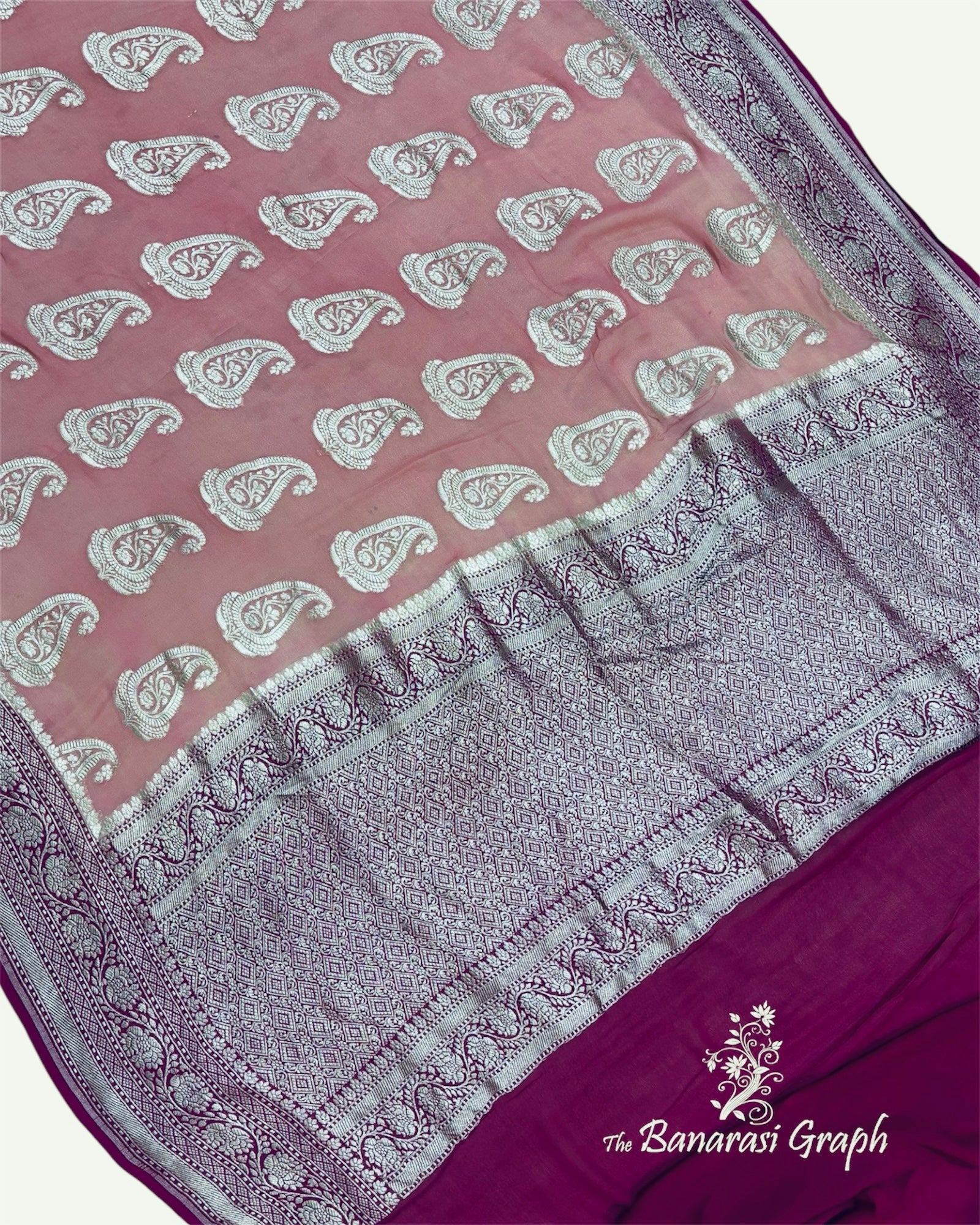 Khaddi Georgette Water Zari - All Over Boota Work Pure Banarasi Saree