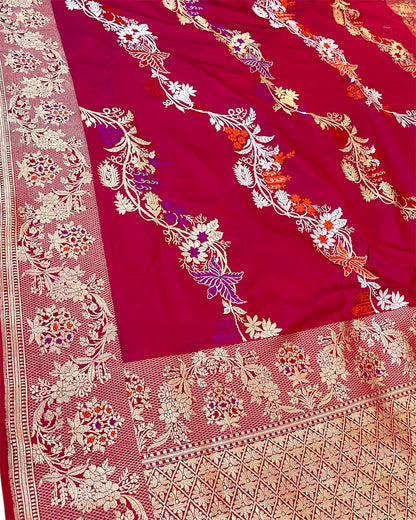 Pure Katan Kadhua Handloom Silk - Strip Sona Rupa with Meenakari Banarasi Saree