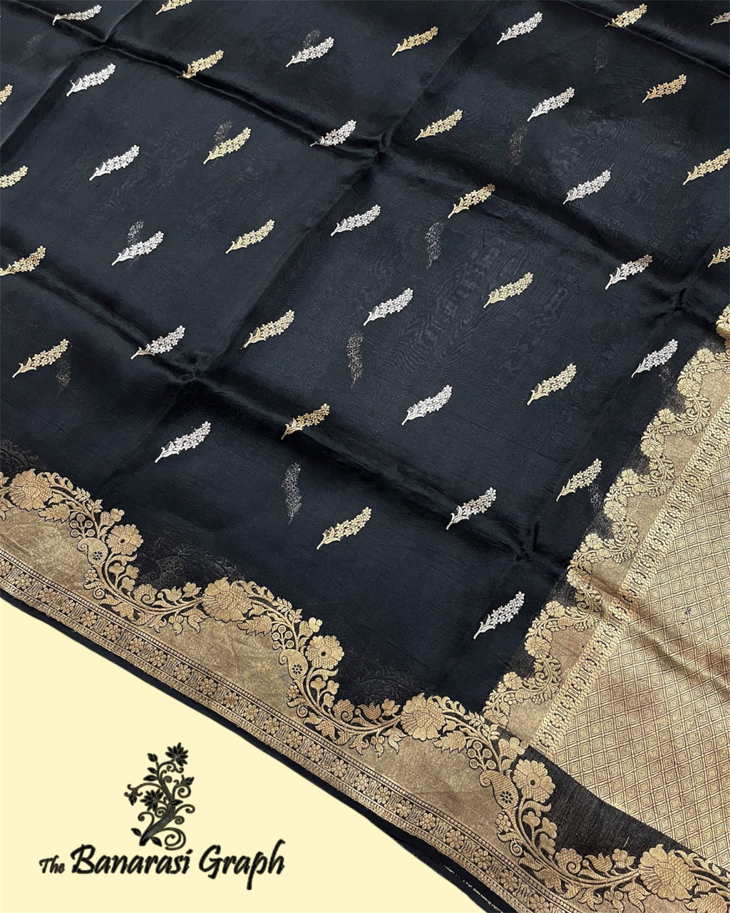 Black Pure Kora Handloom Silk - Kadhua Motifs Banarasi Saree