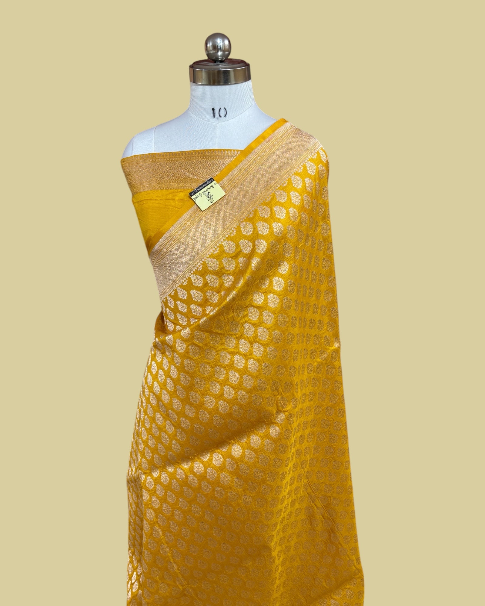 Yellow Pure Katan Handloom Silk - All Over Booti Work Banarasi Saree