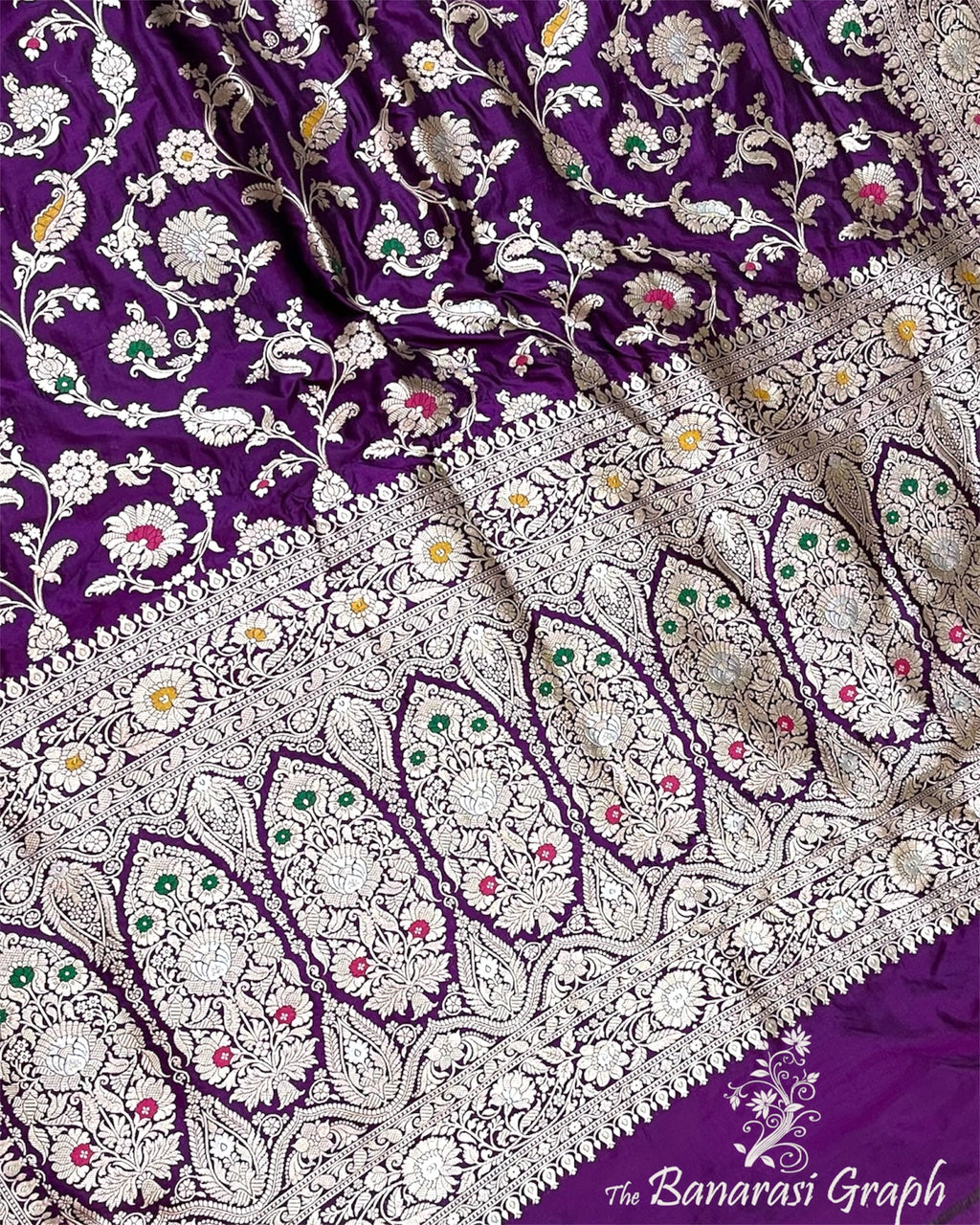 Baigni Pure Katan Handloom Silk - All Over Jaal Work With Tilfi Meenakari Banarasi Saree