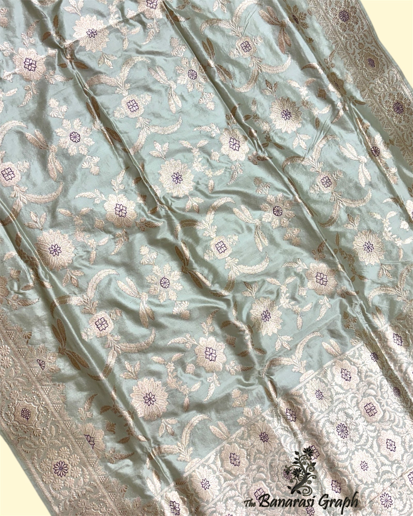 Pista Pure Katan Handloom - All Over Jaal Work Kadhua Motifs with Meenakari Banarasi Saree