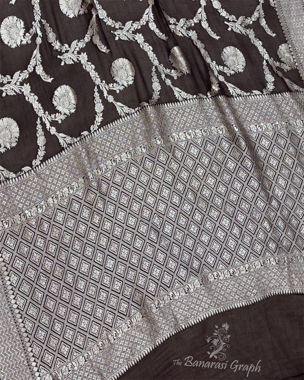 Khaddi Georgette Water Zari - All Over Jaal Work Pure Banarasi Saree