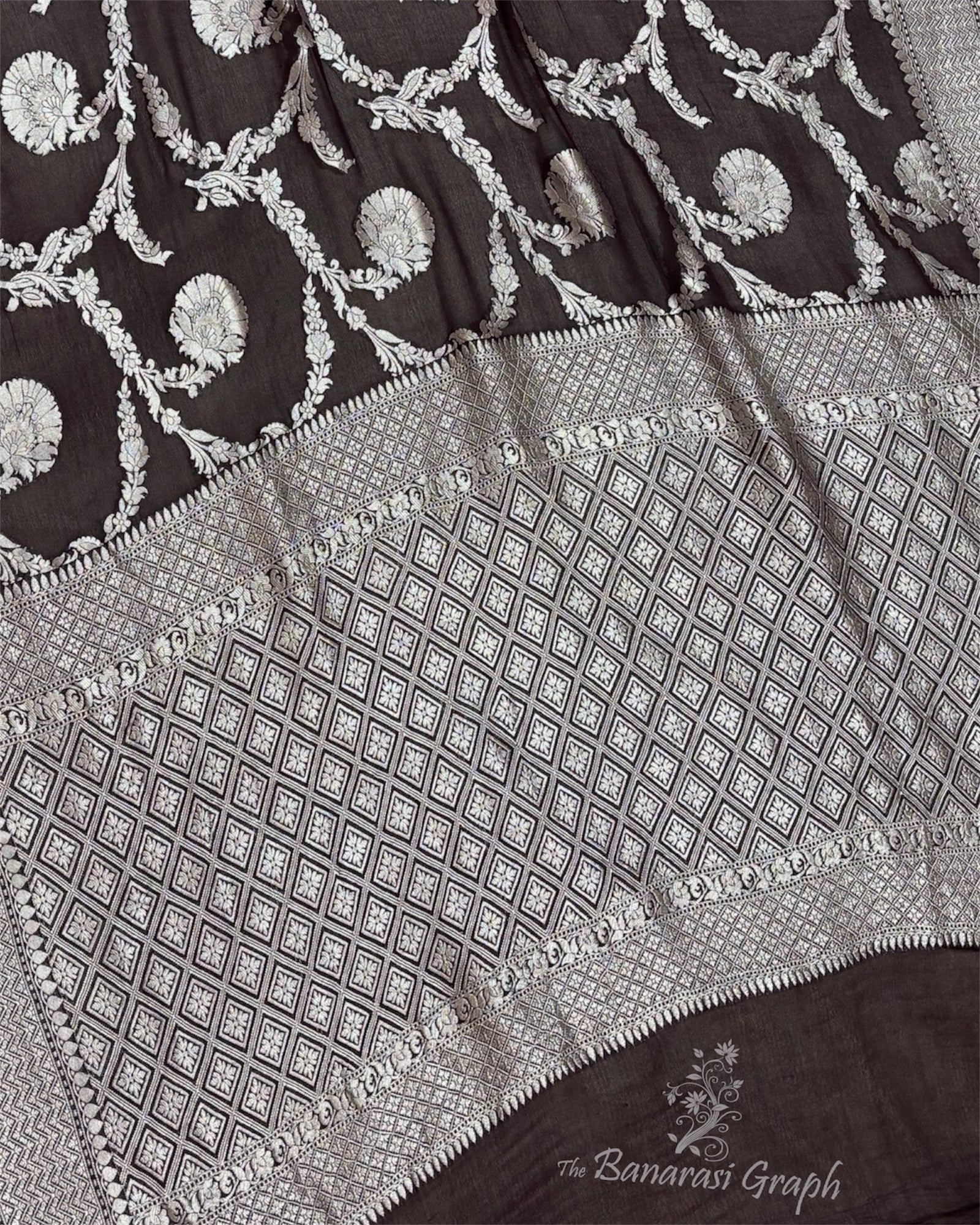 Khaddi Georgette Water Zari - All Over Jaal Work Pure Banarasi Saree
