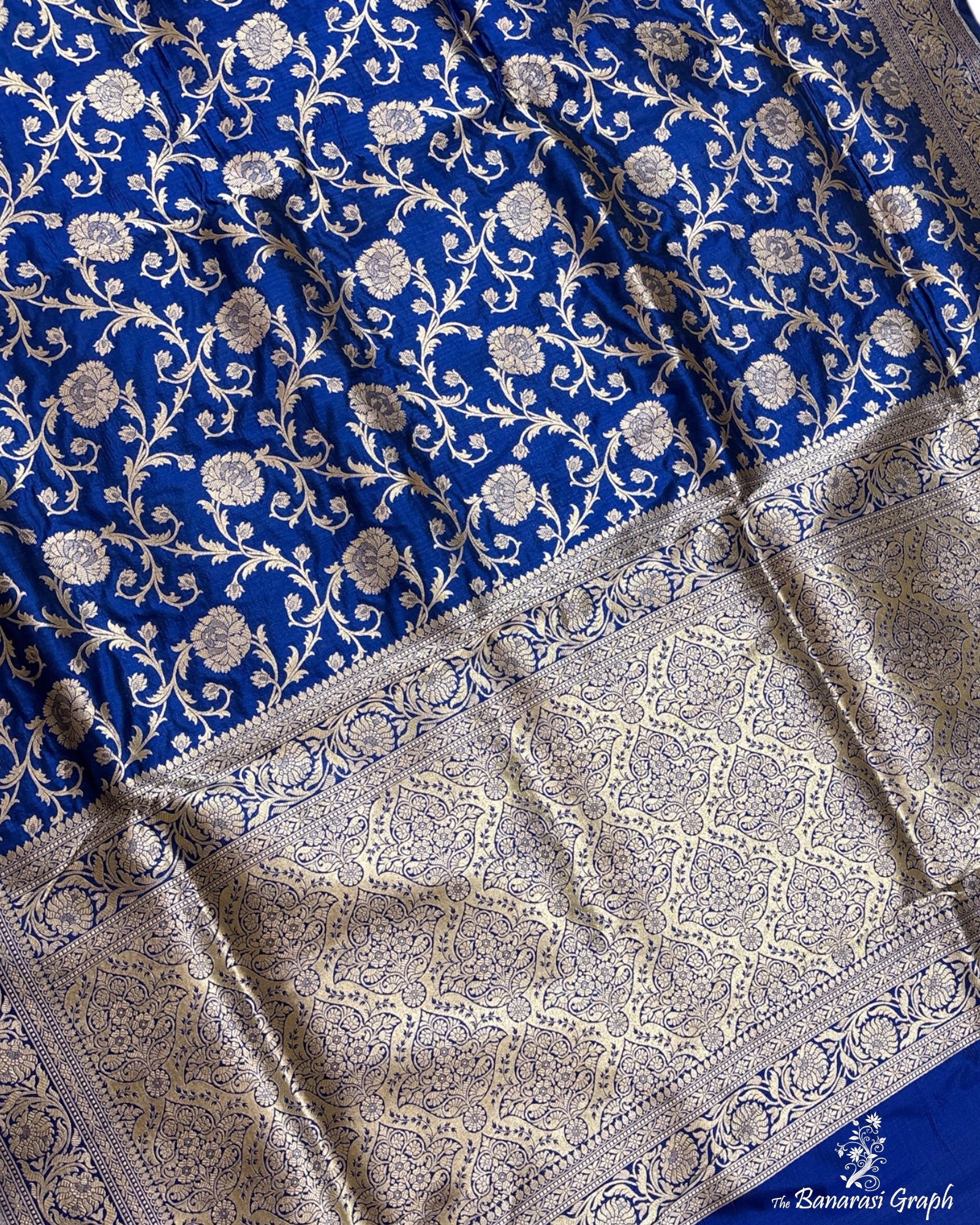 Royal Blue Pure Katan Handloom Silk - All Over Jaal Work Banarasi Saree