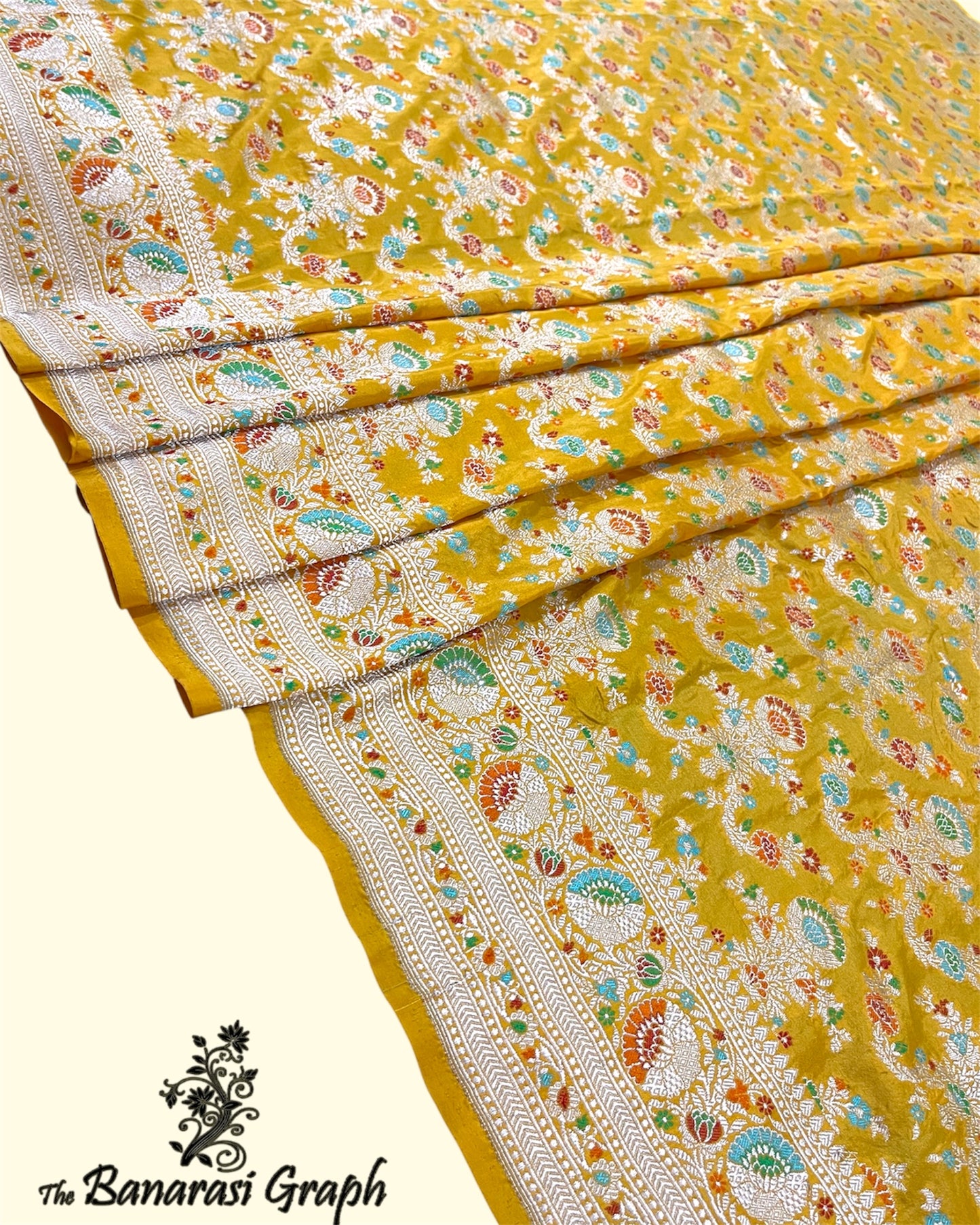 Yellow Pure Katan Handloom Silk - All Over Jaal Work with Meenakari Banarasi Saree