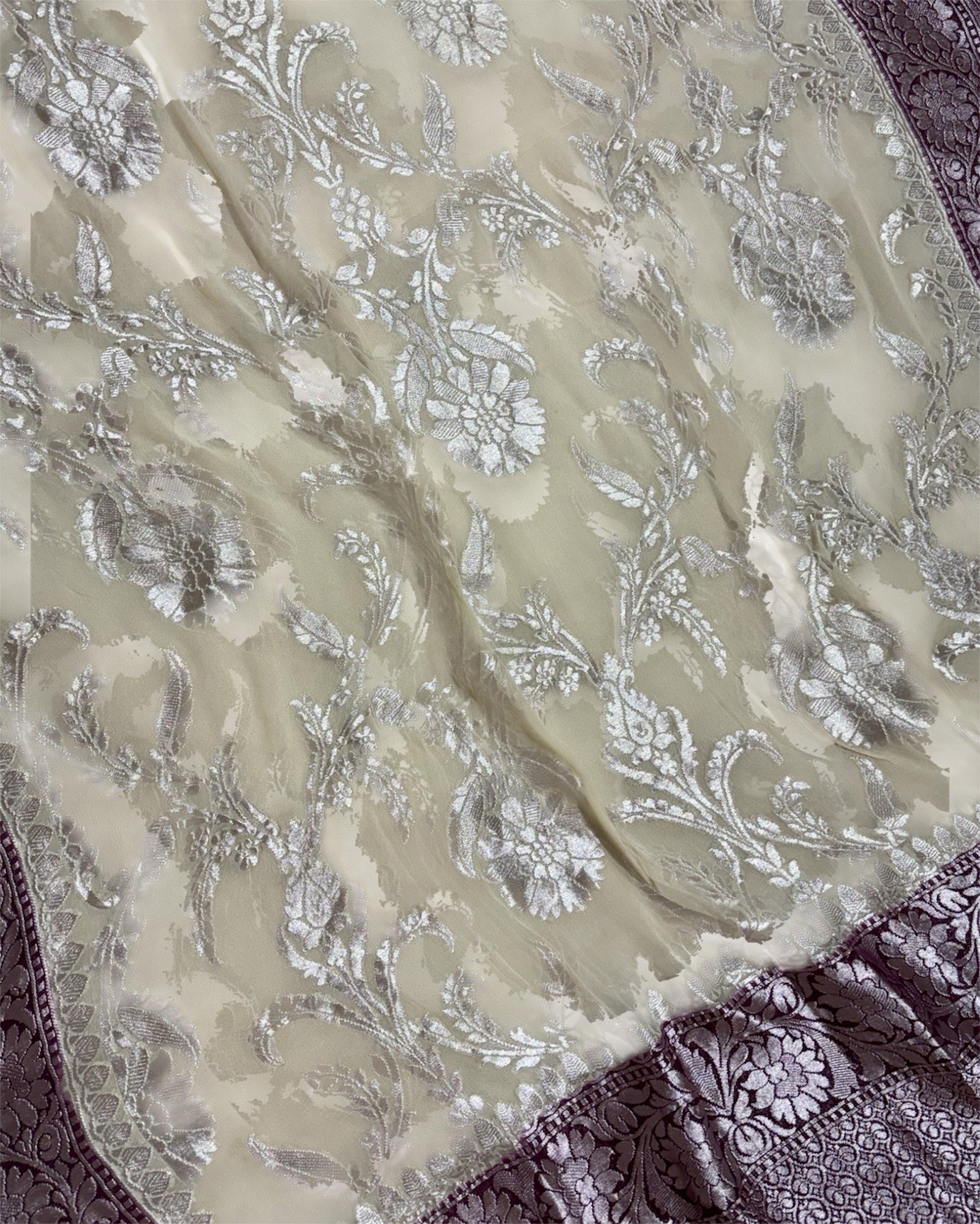 Khaddi Georgette Water Zari - All Over Jaal Work Pure Banarasi Saree