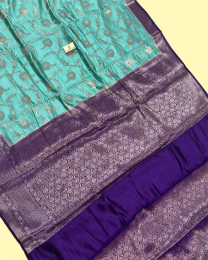 C Green Pure Chiniya Silk - All Over Jaal Work Banarasi Saree