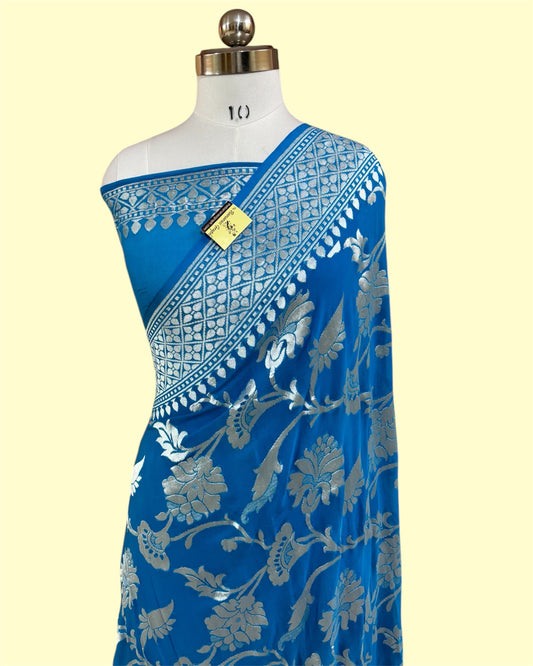 Pure Chiffon Georgette Water Zari Handloom - All Over Jaal Work Banarasi Saree