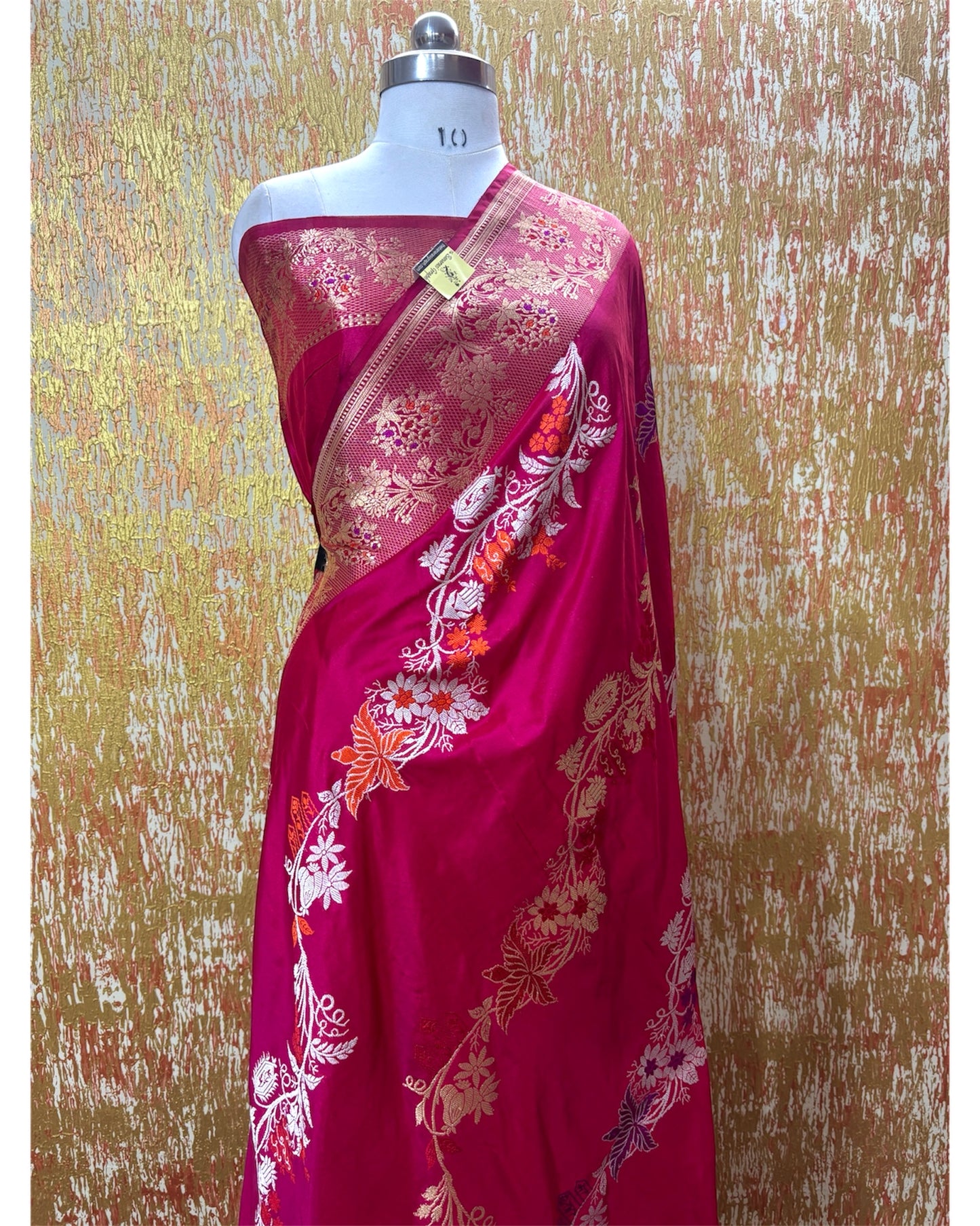 Hot Pink Pure Katan Handloom Silk - Kadhua Motifs Sona Rupa With Meenakari Banarasi Saree