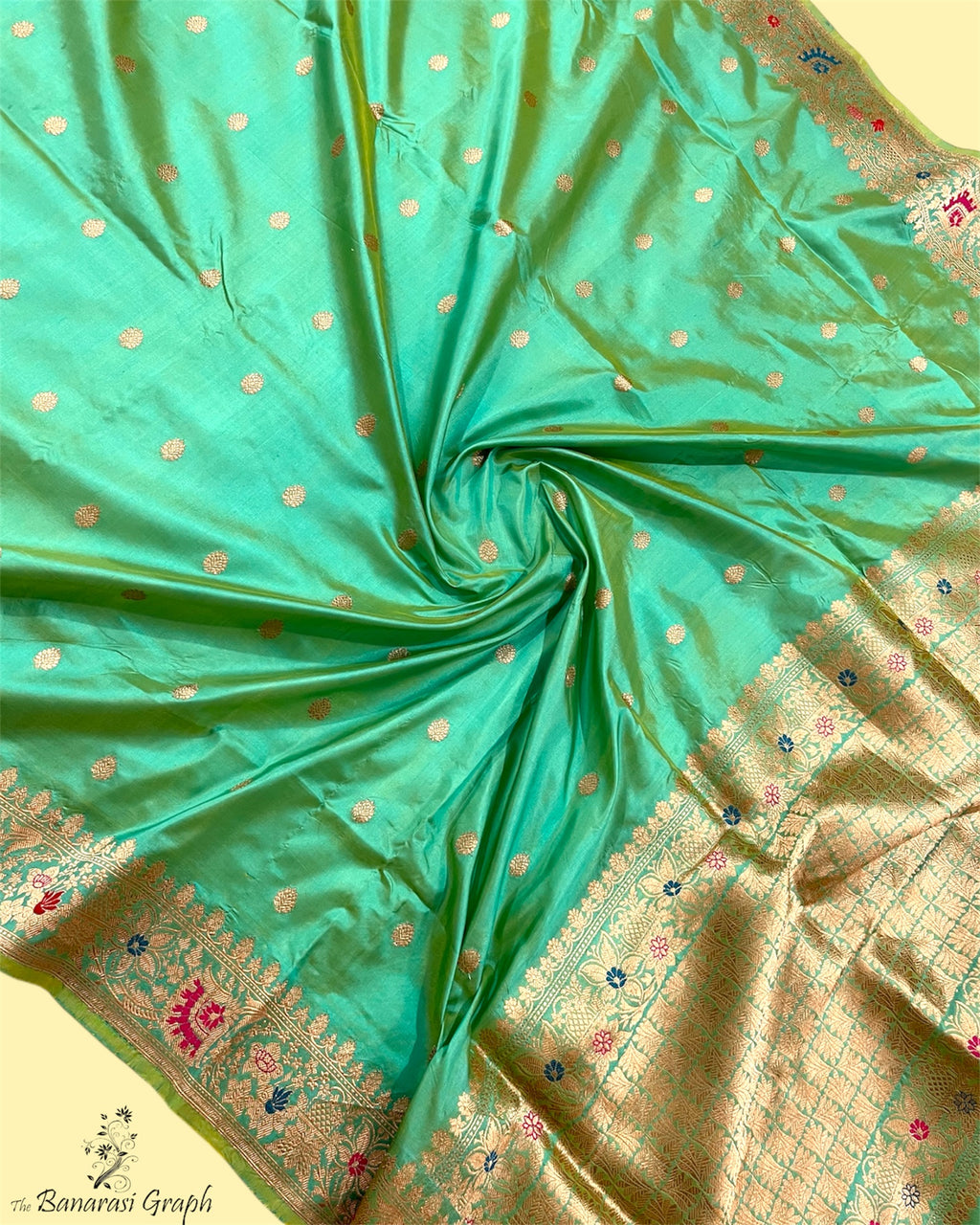 C Green Pure Katan Handloom Silk - Kadhua Motifs with Meenakari Banarasi Saree
