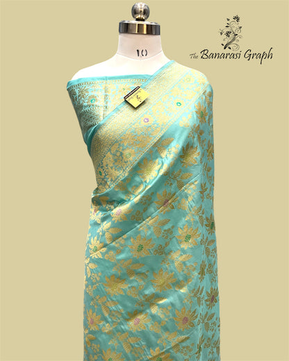 Blue Pure Katan Kadhua Jaal Work With Meenakari - Banarasi Saree