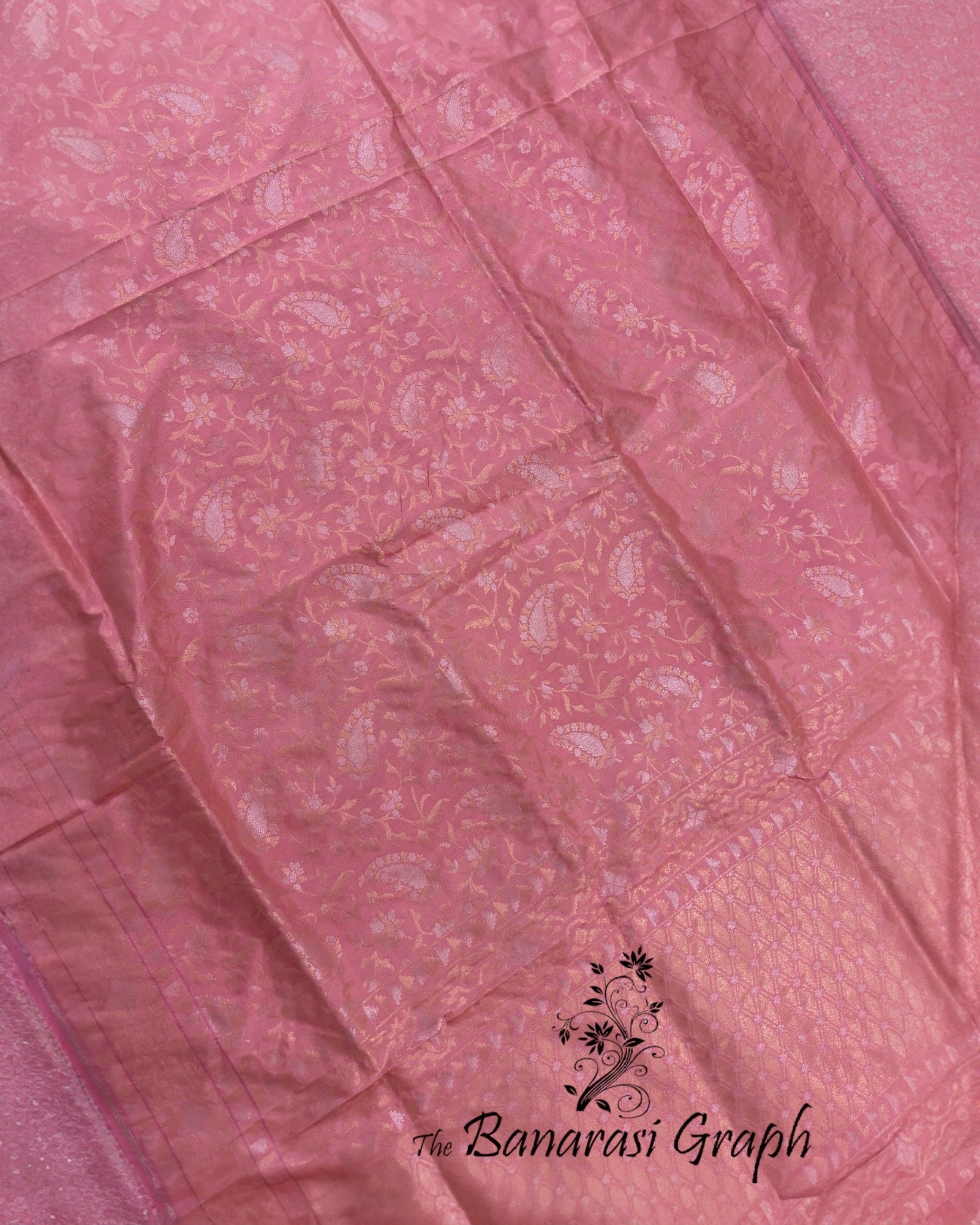 Pink Ektara Pure Katan Handloom Silk - All Over Sona Rupa Jaal Work Banarasi Saree