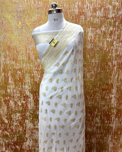 Pure Khaddi Chiffon Georgette - Neem Zari Banarasi Saree