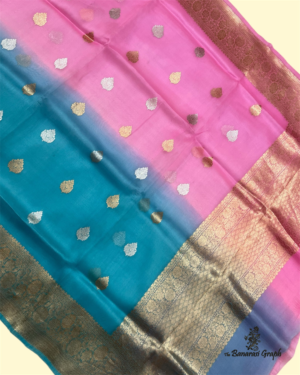 Dual Shade Pure Kora Handloom Silk - Kadhua Motifs Banarasi Saree