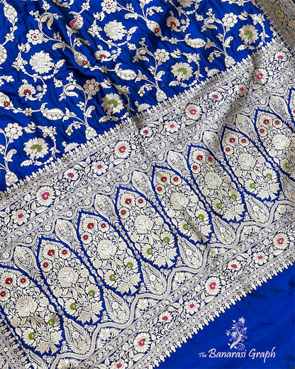 Royal Blue Pure Katan Handloom Silk - All Over Jaal Work With Tilfi Meenakari Banarasi Saree