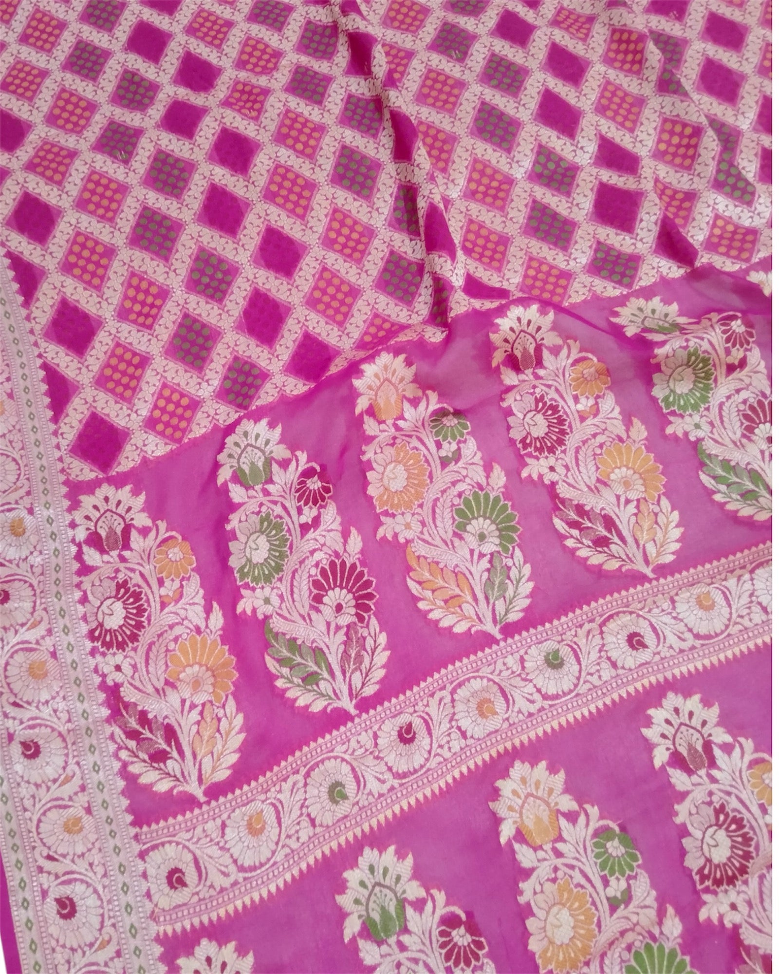 Pink Khaddi Chiffon - Water Zari Multi Bhandej Pure Banarasi Saree