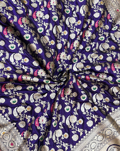 Purple Pure Katan Handloom Silk - All Over Jaal Work With Tilfi Meenakari Banarasi Saree