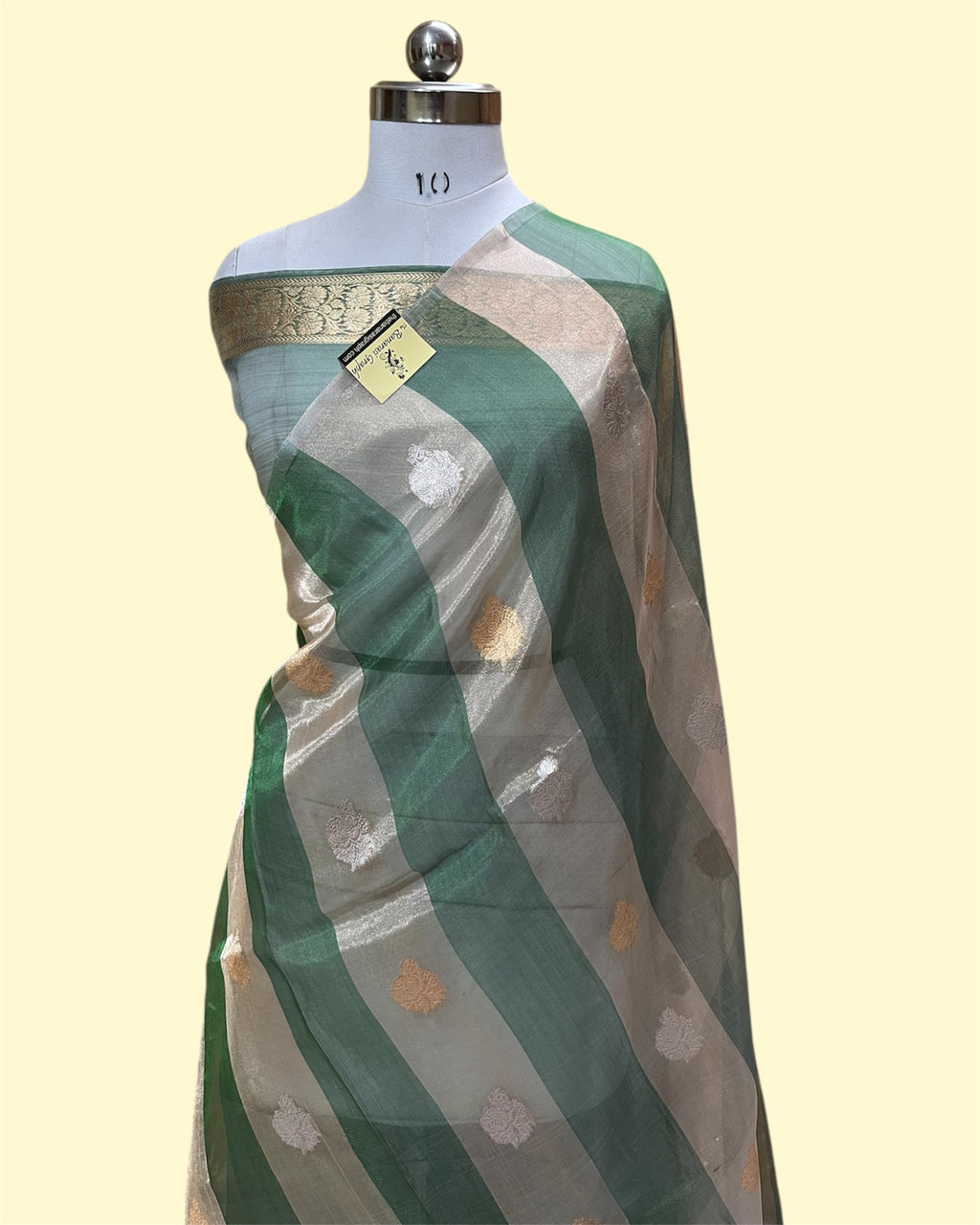 Pure Tissue Handloom Silk - Kadhua Motifs Strip Sona Rupa Banarasi Saree