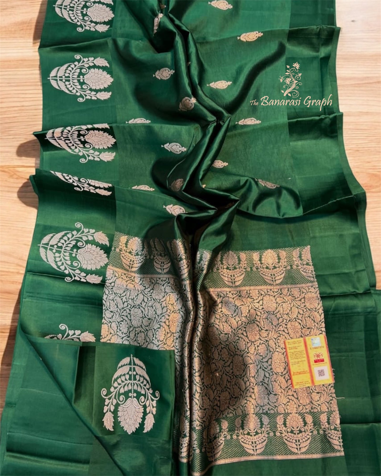 Dark Green Pure Raw Mango Kadhua Handloom Silk - Banarasi Saree