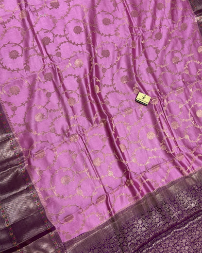 Pink Pure Chiniya Silk - All Over Jaal Work Banarasi Saree