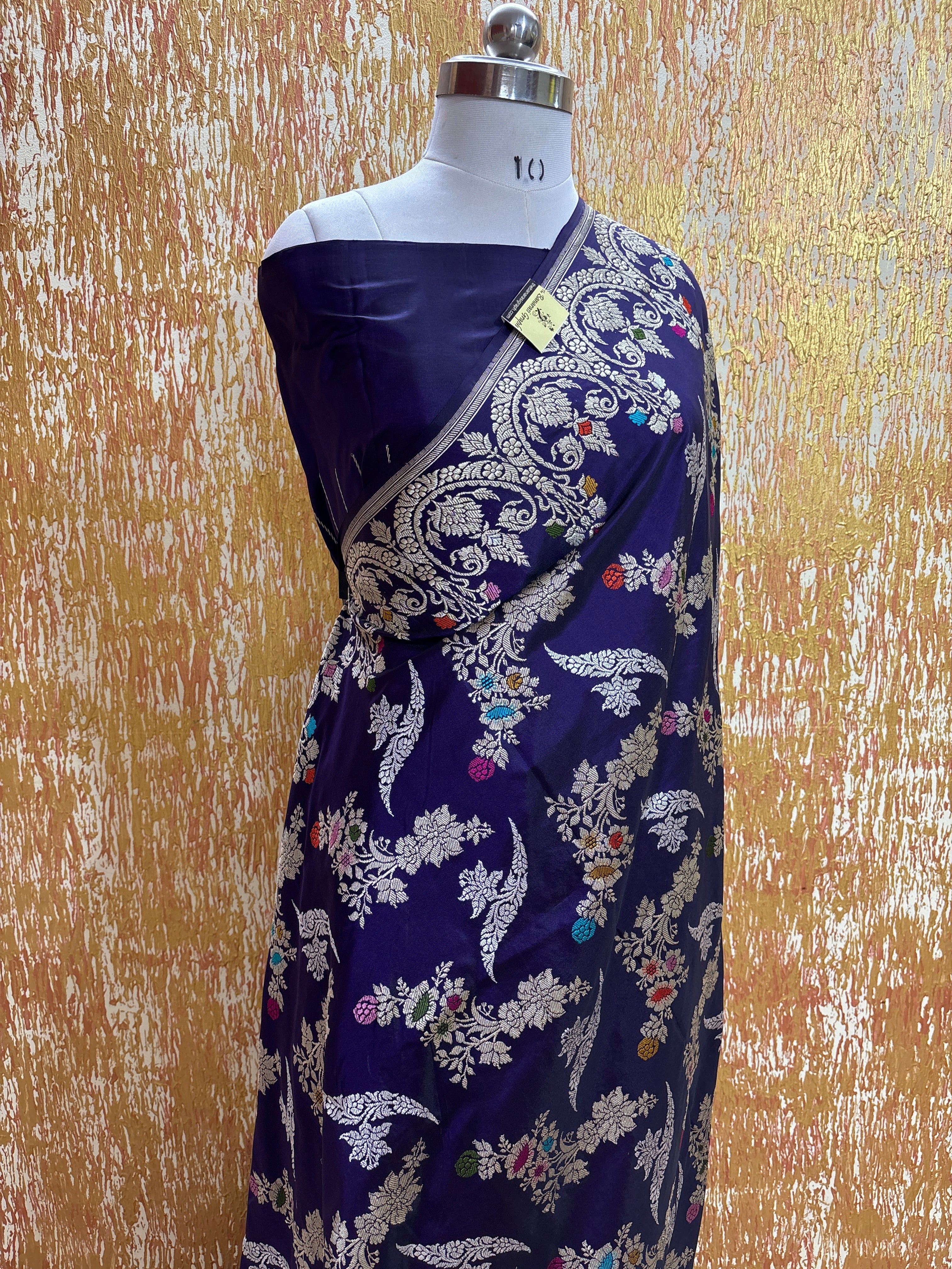 Blue Pure Katan Handloom Silk - All Over Kadhua Jaal Work Sona Rupa with Meenakari Banarasi Saree