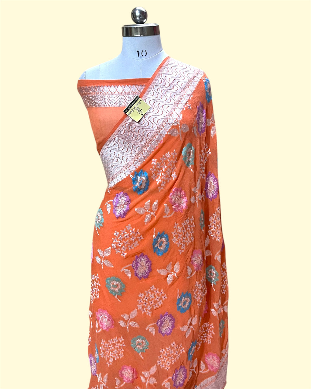 Pure Khaddi Georgette Water Zari - All Over Jaal Work with Meenakari Banarasi Saree