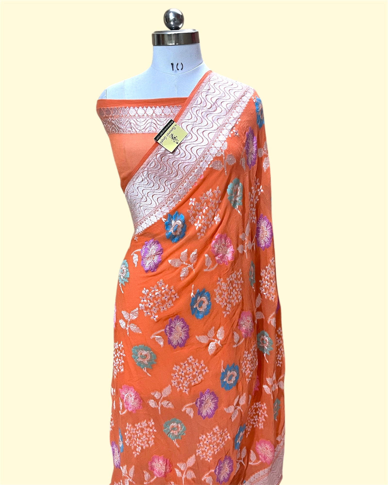 Pure Khaddi Georgette Water Zari - All Over Jaal Work with Meenakari Banarasi Saree