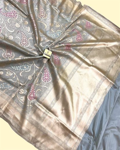 Pure Katan Handloom Silk - All over Jaal Work with Meenakari Banarasi Saree