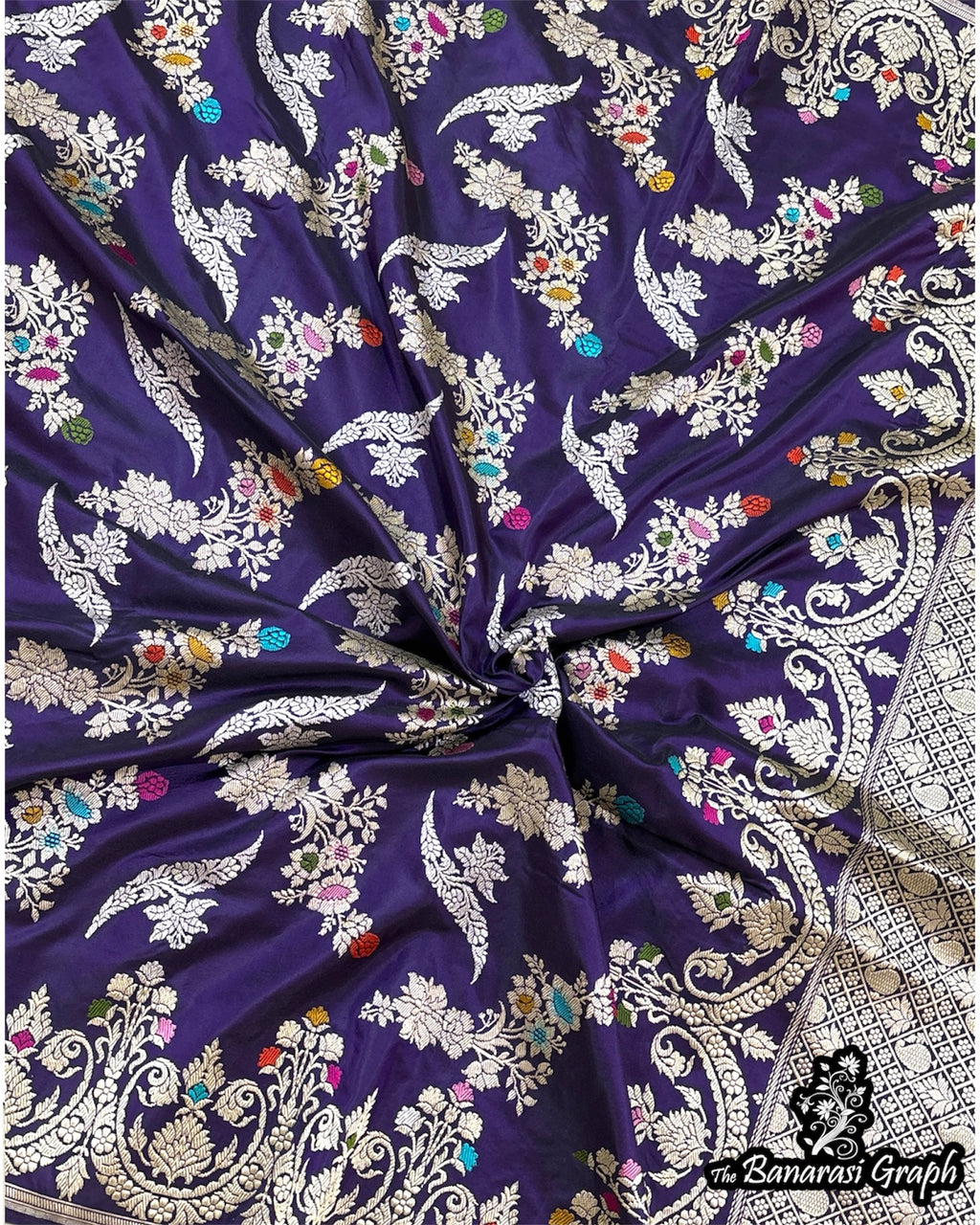 Blue Pure Katan Handloom Silk - All Over Kadhua Jaal Work Sona Rupa with Meenakari Banarasi Saree