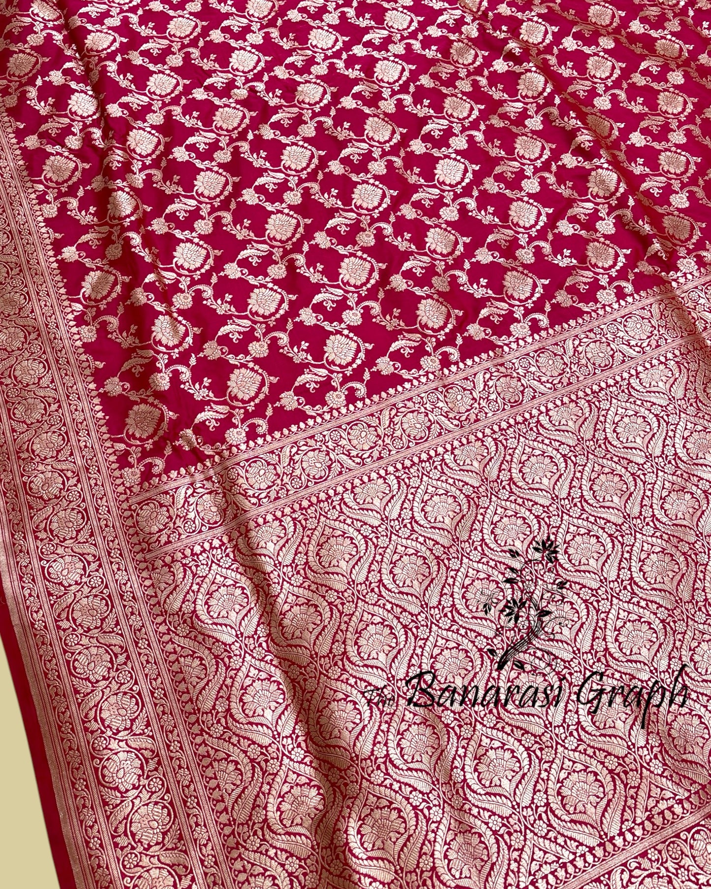 Red Pure Katan Handloom Silk - All Over Jaal Work Banarasi Saree