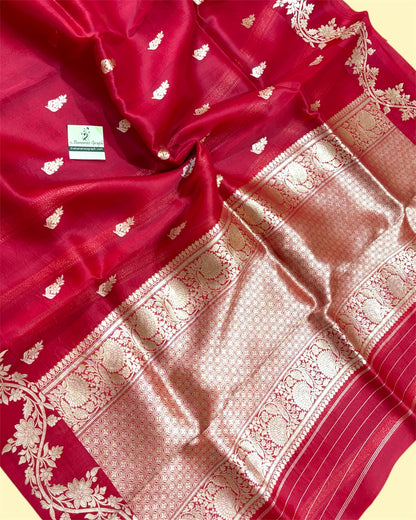 Red Pure Kora Handloom Silk - Kadhua Motifs Banarasi Saree