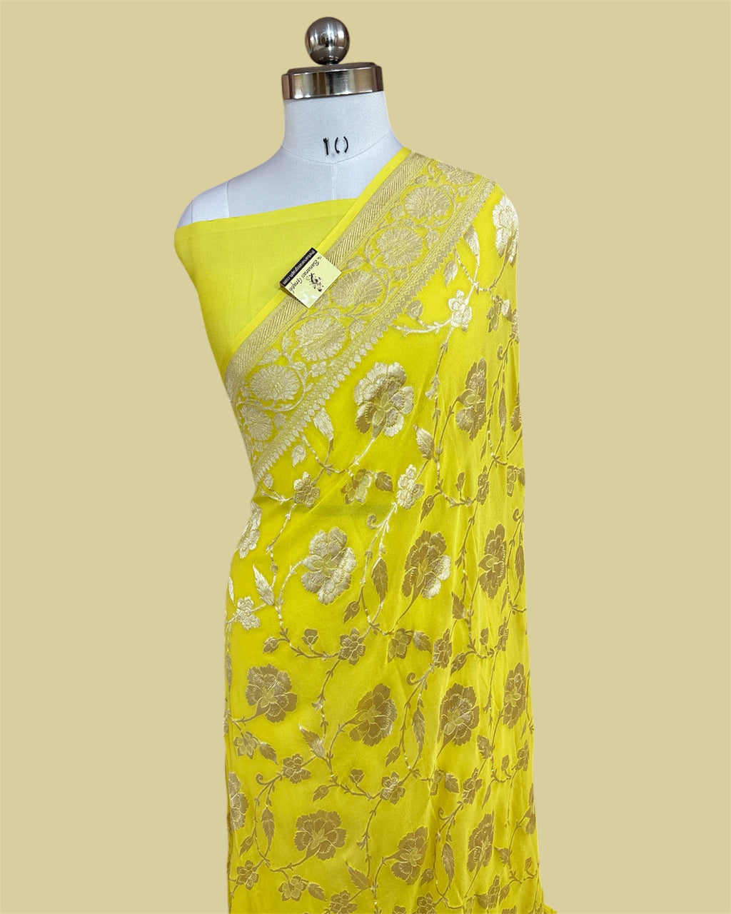 Yellow Khaddi Georgette Water Zari - All over Jaal Work Pure Banarasi Saree