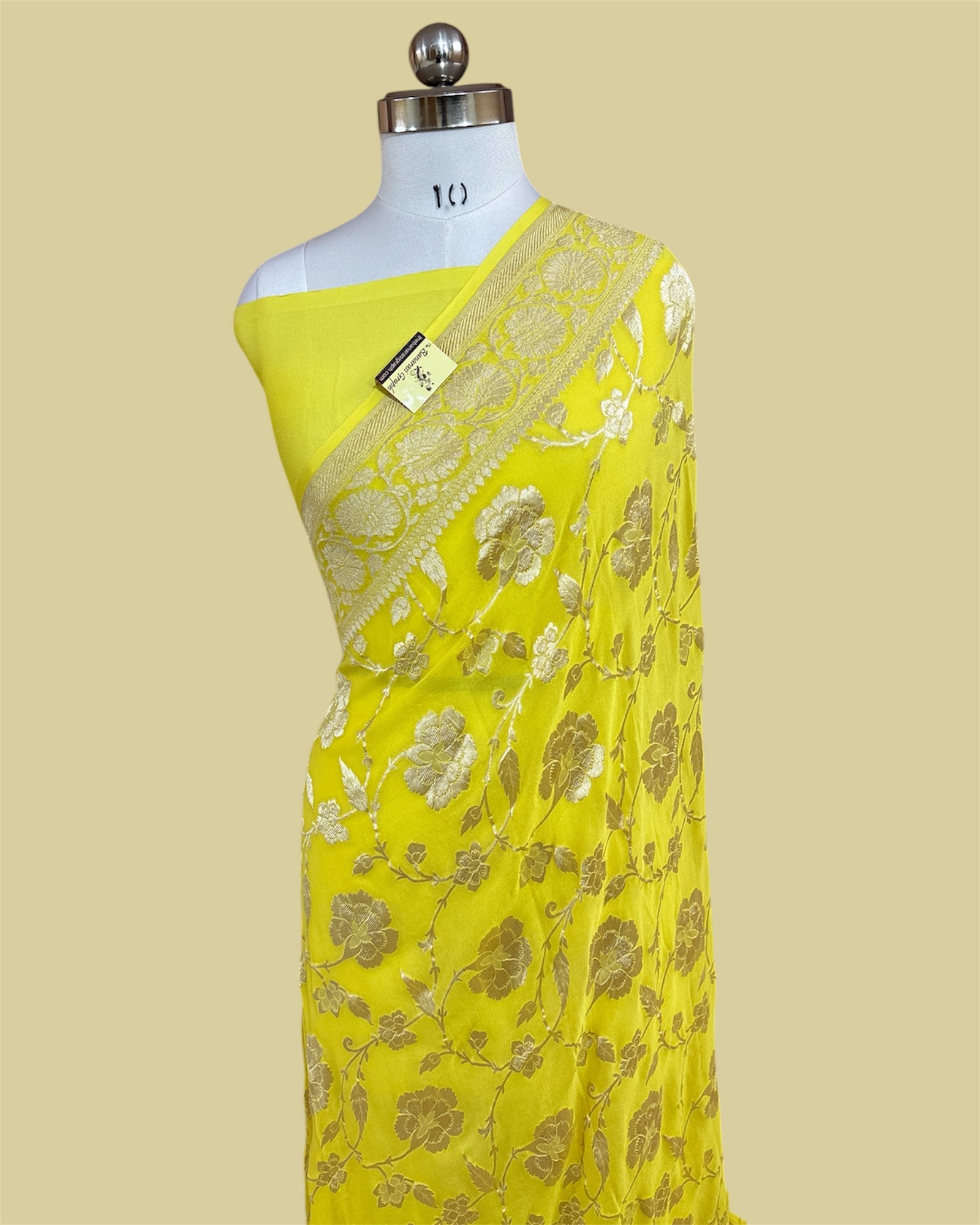 Yellow Khaddi Georgette Water Zari - All over Jaal Work Pure Banarasi Saree