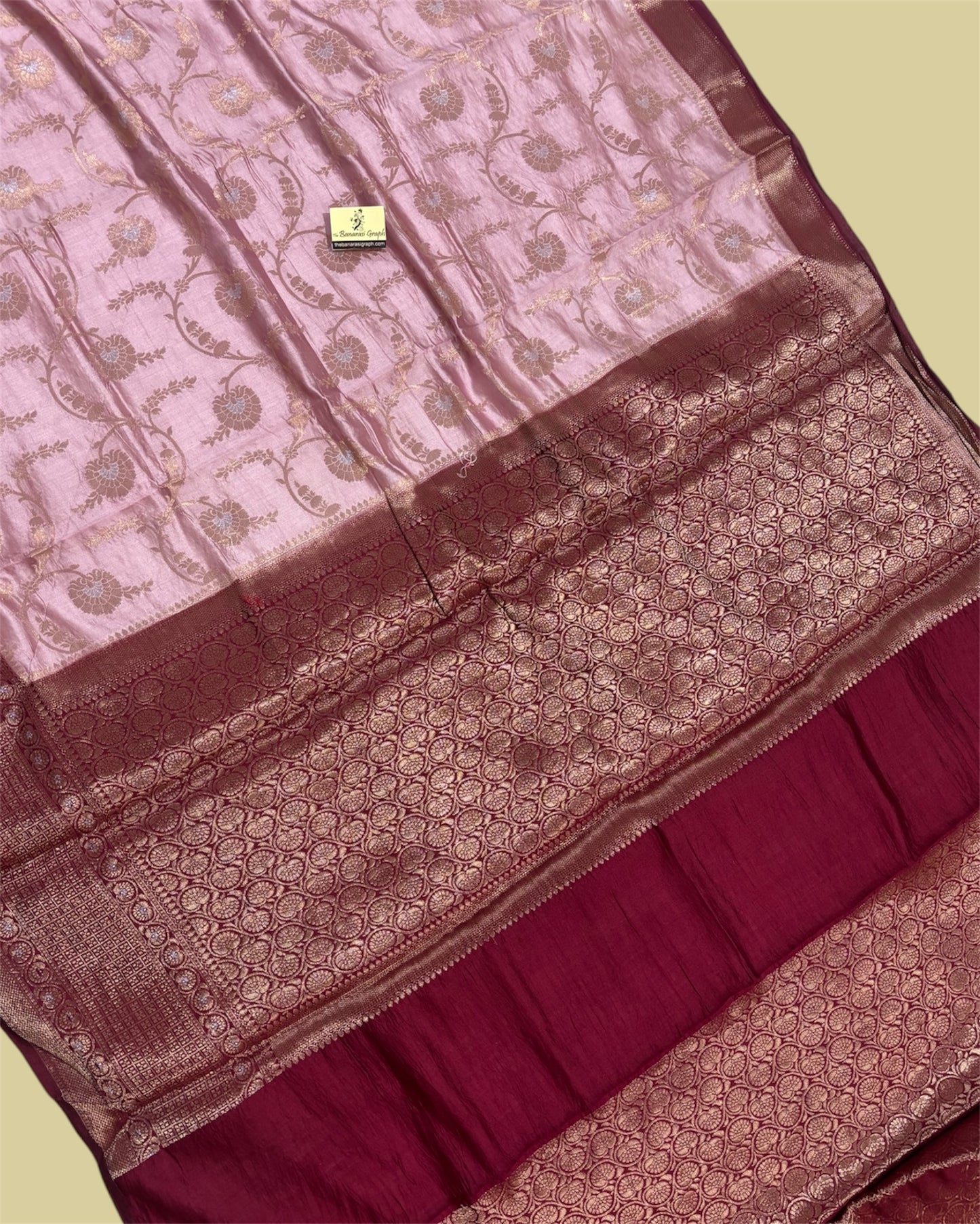 Peach Pure Chiniya Silk - All Over Jaal Work Banarasi Saree