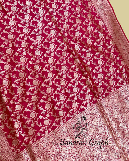 Red Pure Katan Handloom Silk - All Over Jaal Work Banarasi Saree