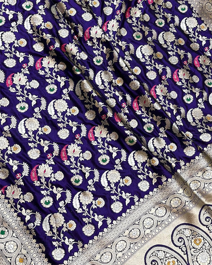 Purple Pure Katan Handloom Silk - All Over Jaal Work With Tilfi Meenakari Banarasi Saree