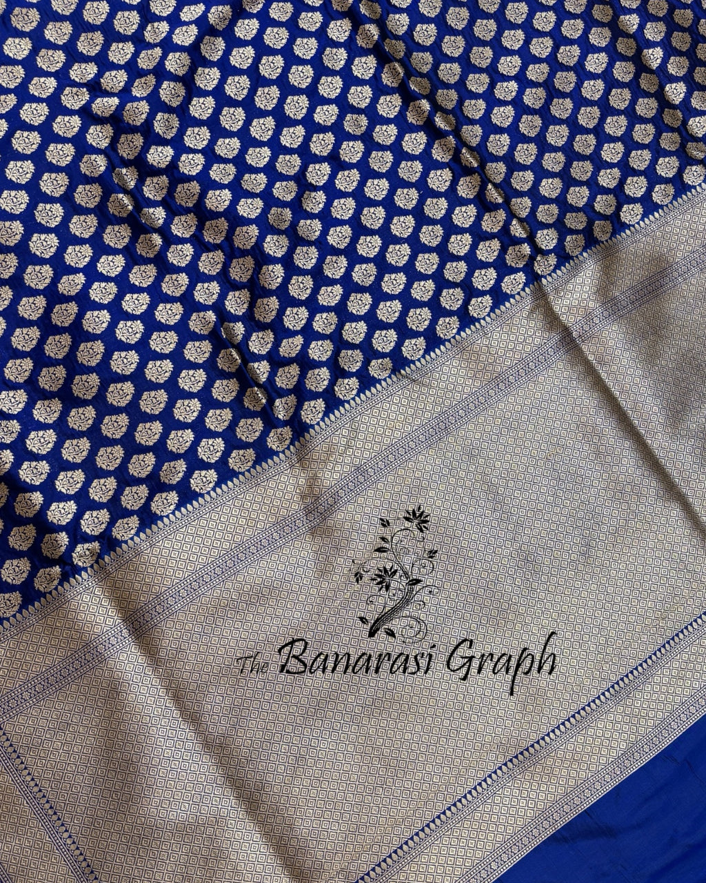 Royal Blue Pure Katan Handloom Silk - All Over Booti Work Banarasi Saree