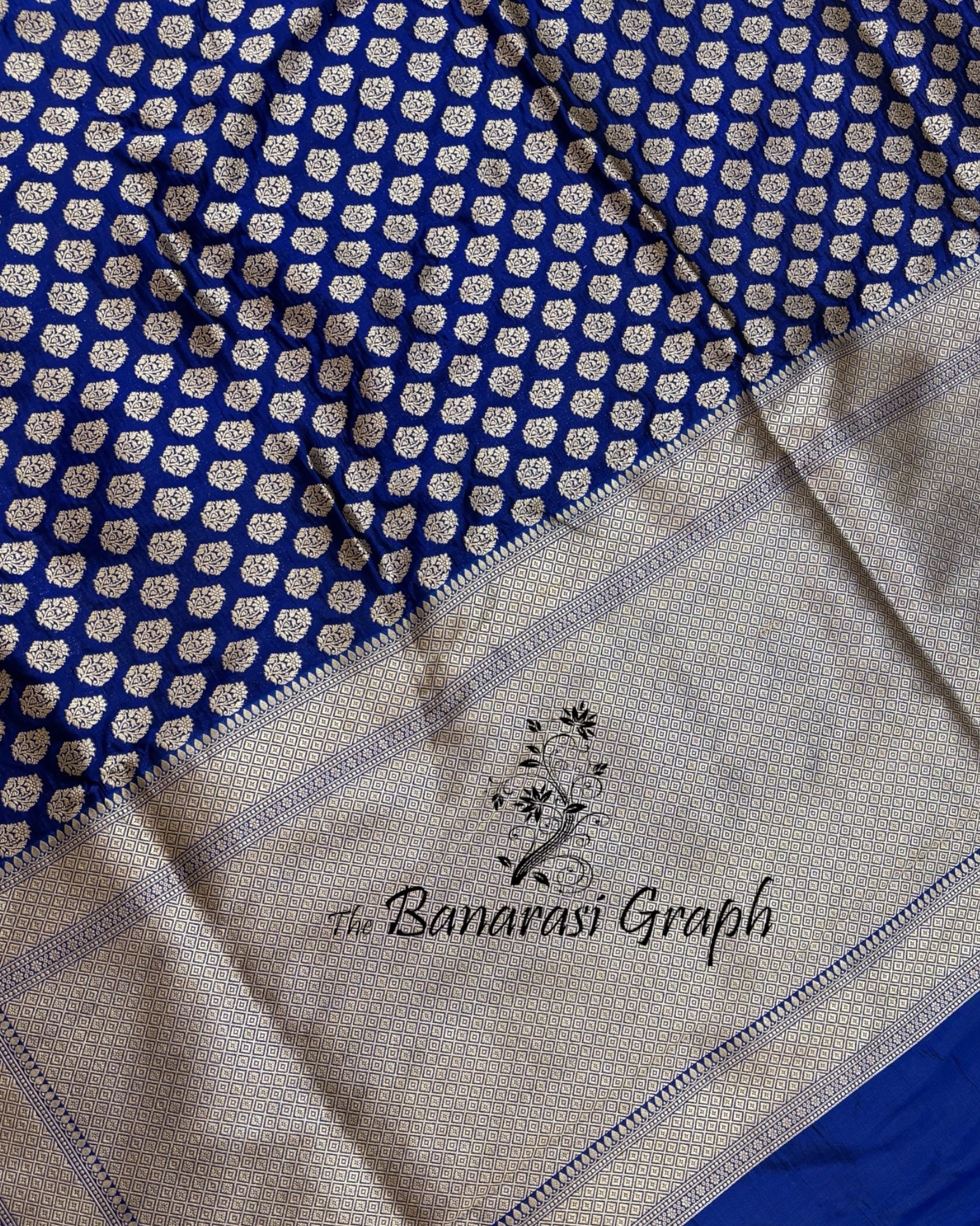 Royal Blue Pure Katan Handloom Silk - All Over Booti Work Banarasi Saree