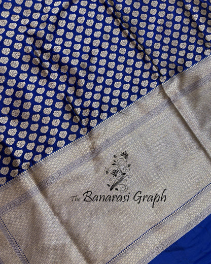 Royal Blue Pure Katan Uppada Handloom Silk - All Over Booti Work Banarasi Saree