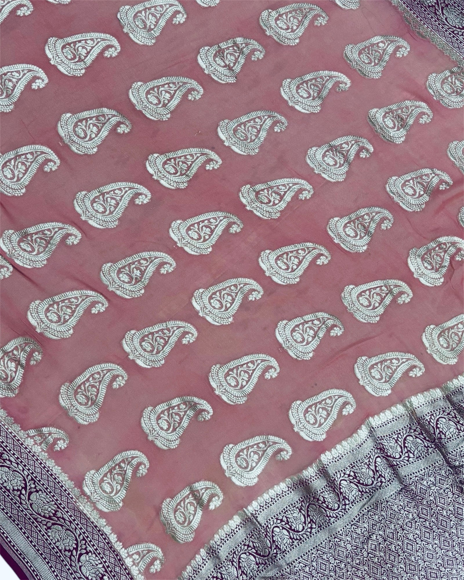 Khaddi Georgette Water Zari - All Over Boota Work Pure Banarasi Saree