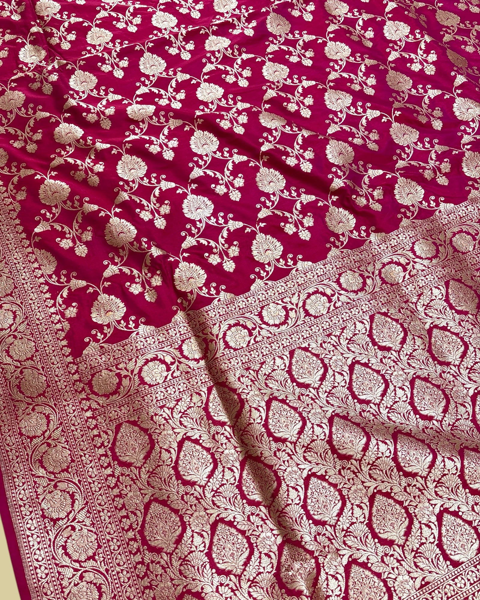 Hot Pink Pure Katan Handloom Silk - All Over Jaal Work Banarasi Saree