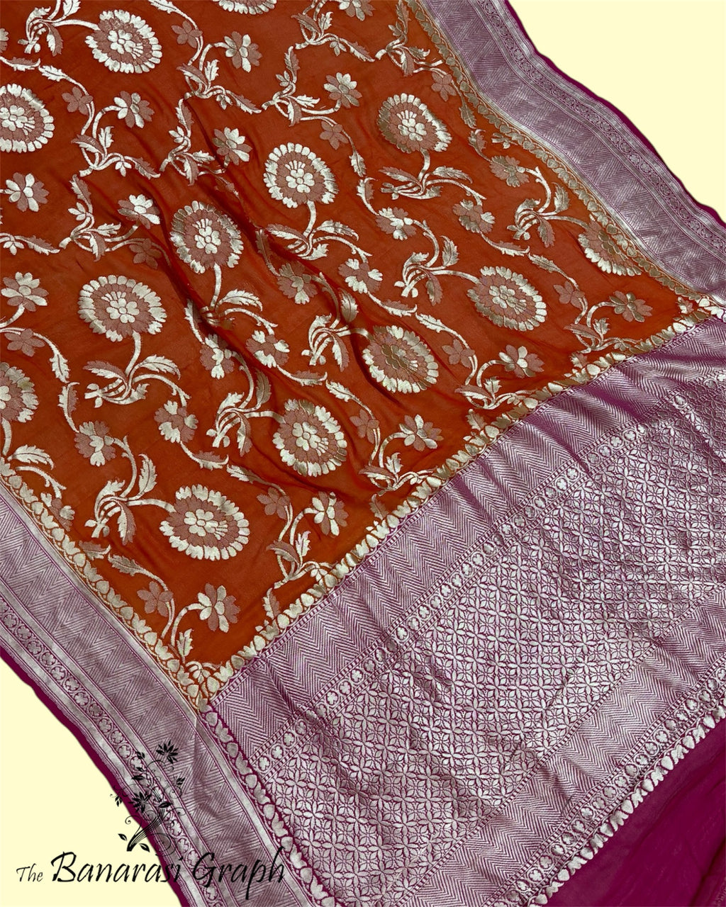 Khaddi Georgette Water Zari - All Over Jaal Work Pure Banarasi Saree