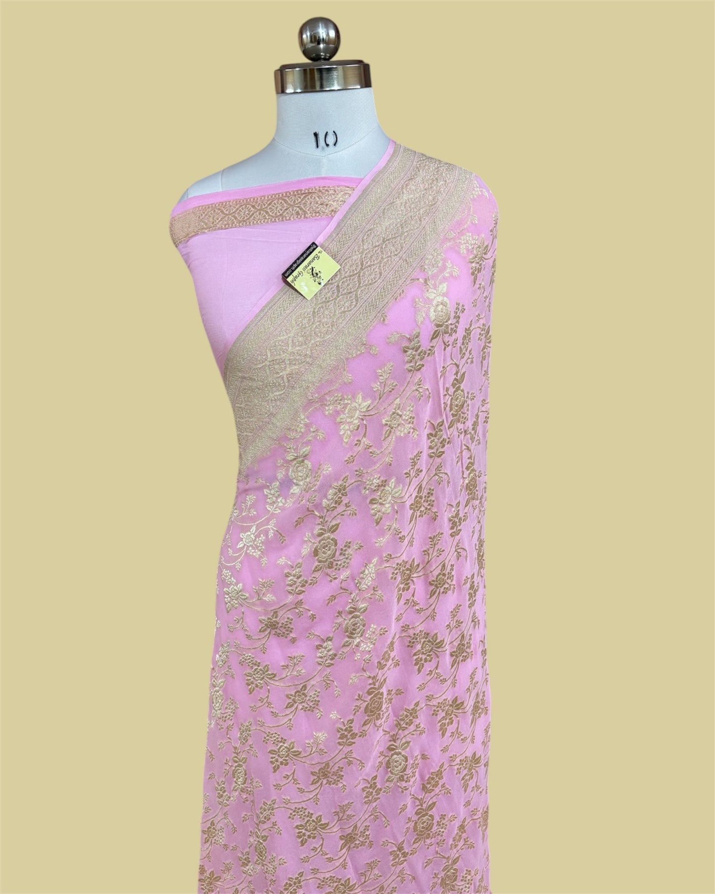 Baby Pink Khaddi Georgette Water Zari - All Over Jaal Work Banarasi Saree