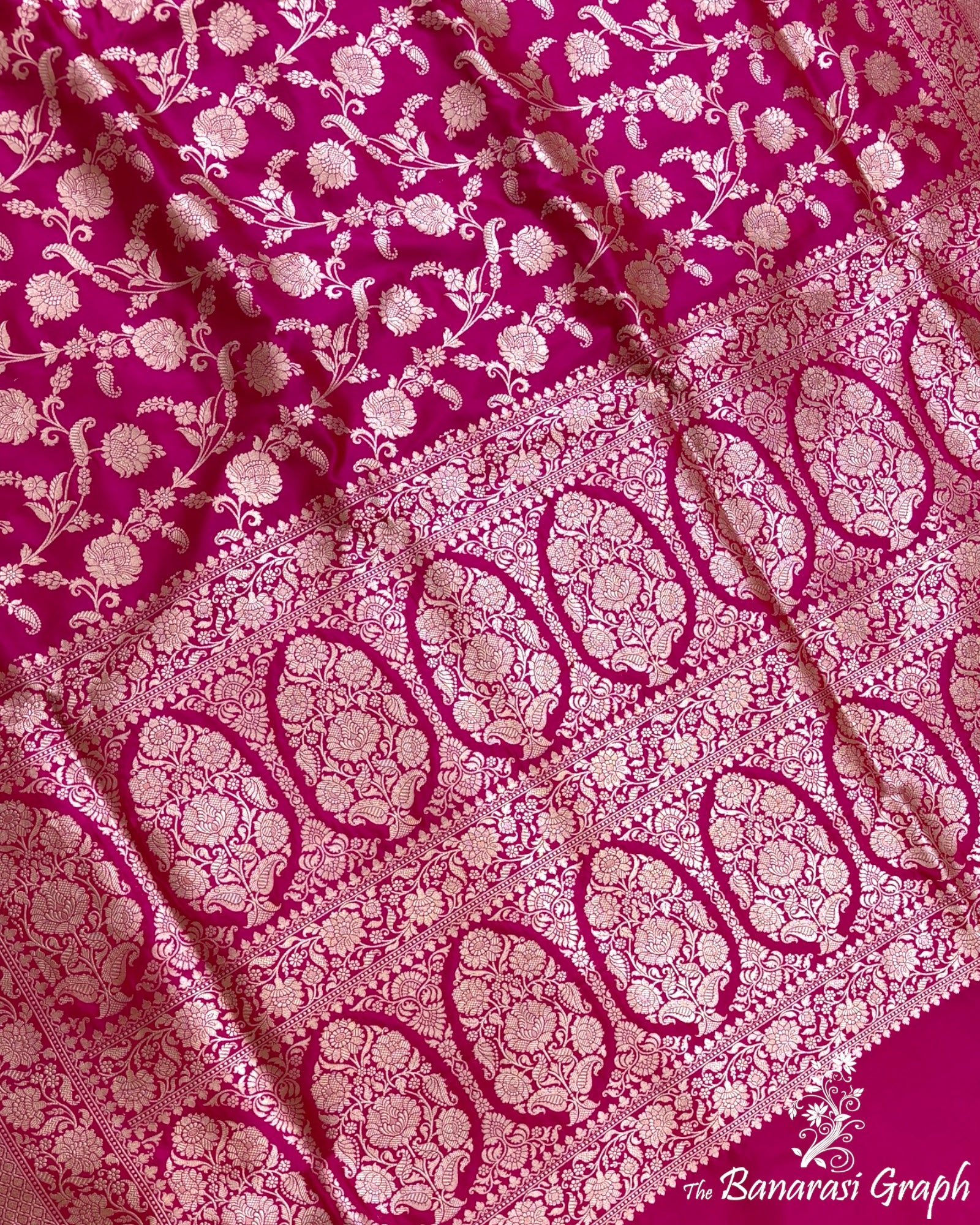 Hot Pink Pure Katan Handloom Silk - All Over Jaal Work Banarasi Saree