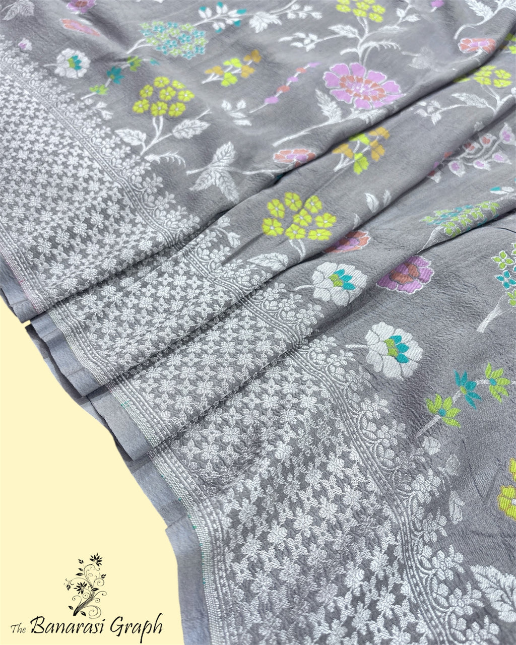 Pure Tussar Georgette - All Over Jaal Work With Meenakari Banarasi Saree