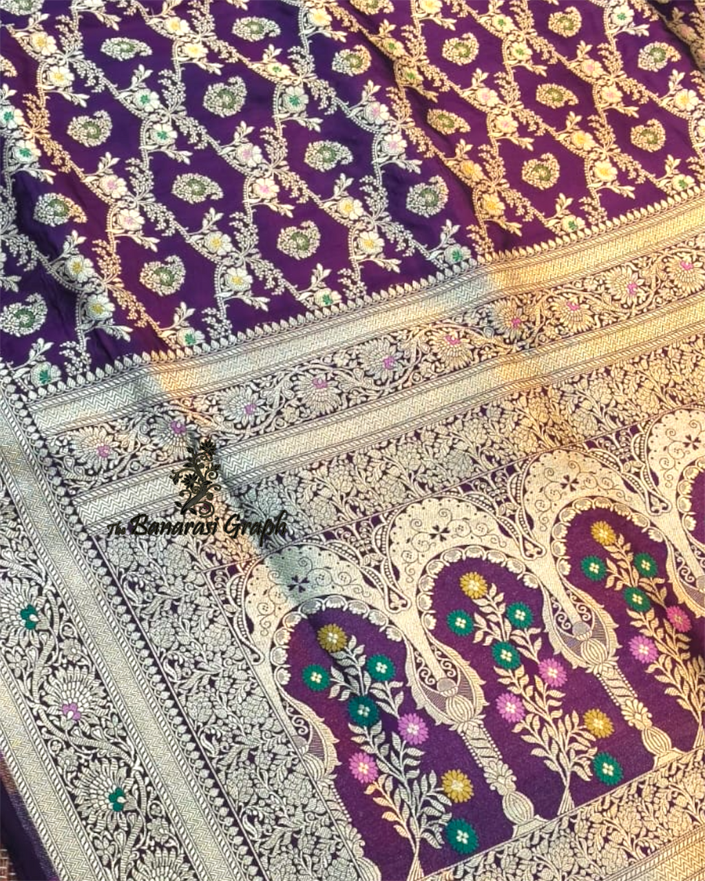 Violet Pure Katan Handloom Silk - All Over Jaal Work with Meenakari Banarasi Saree